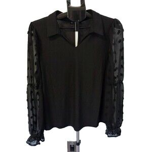 A Love Story Black Blouse Shirt Size Large L Sheer Sleeves Romantic Style